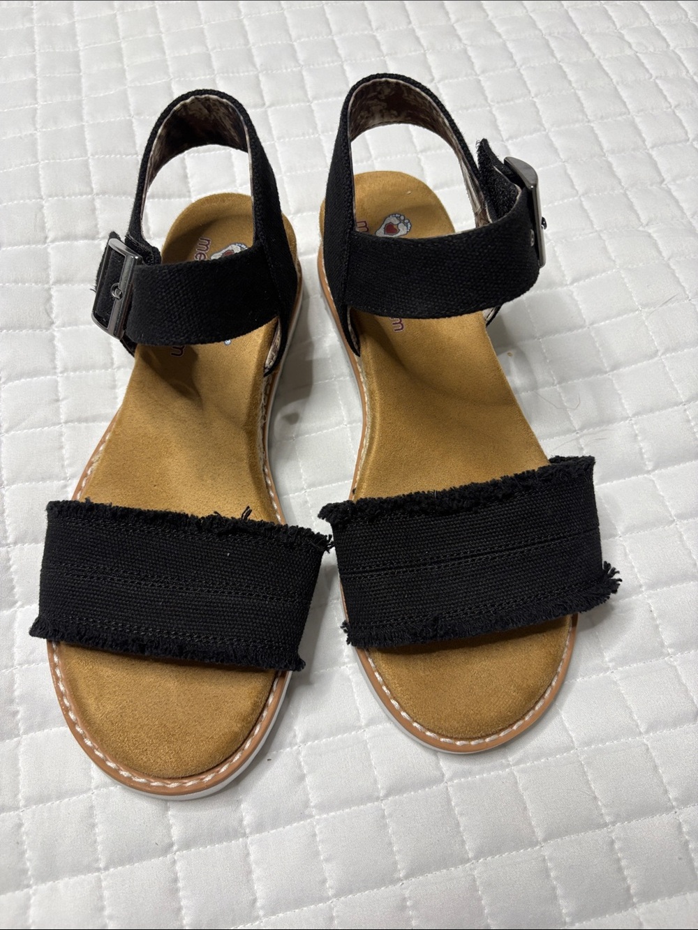 Skechers Black Open-Toe Frayed Strap Sandals